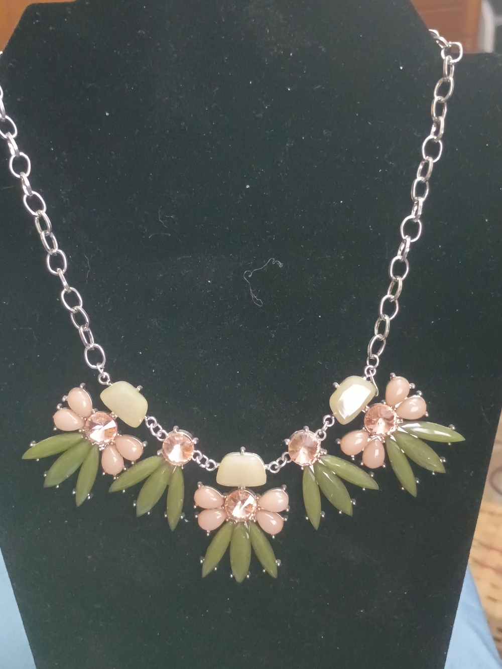 paparazzi Olive Green & Blush Pink Floral Bib Necklace